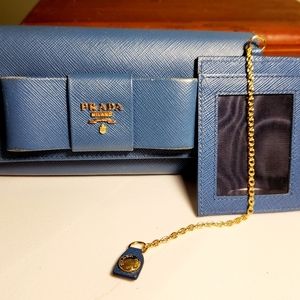 Prada Continental Saffiano Leather  Ribbon Wallet w/ ID holder
